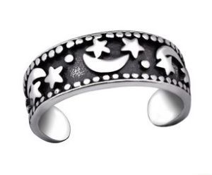 STERLING SILVER TOE RING MOON AND STARS -  ASJ10838TR