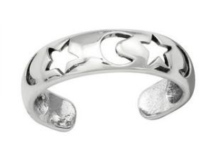 STERLING SILVER TOE RING MOON AND STAR CUT OUTS -  ASJ10840TR